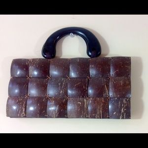 Vintage Brown Shell Clutch Coconut Acrylic Handbag